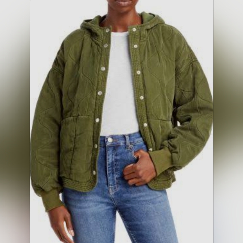 Blank NYC Olive Green Quilted Hooded Jacket